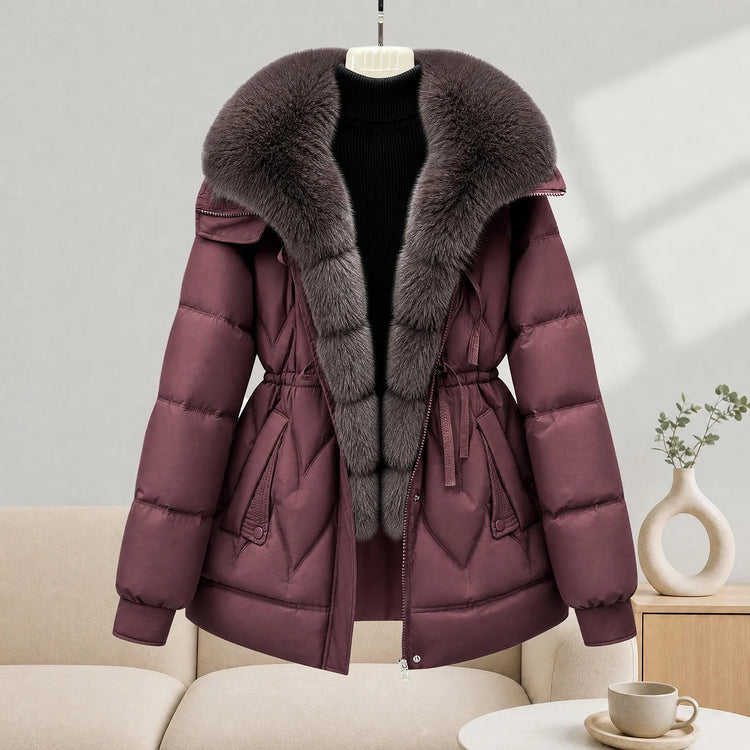 Women's Down Cotton Jacket Winter Coat Large Fur Collar Warm Mid Long Cotton Padded Jacket Female Outerwear Puffer Mujer Coats