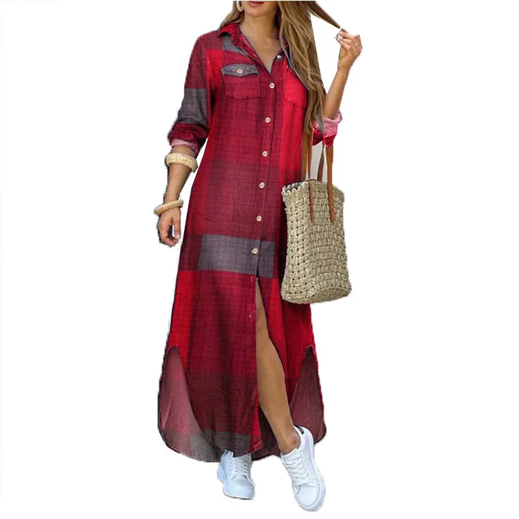 Printed Lapel Shirt Dress