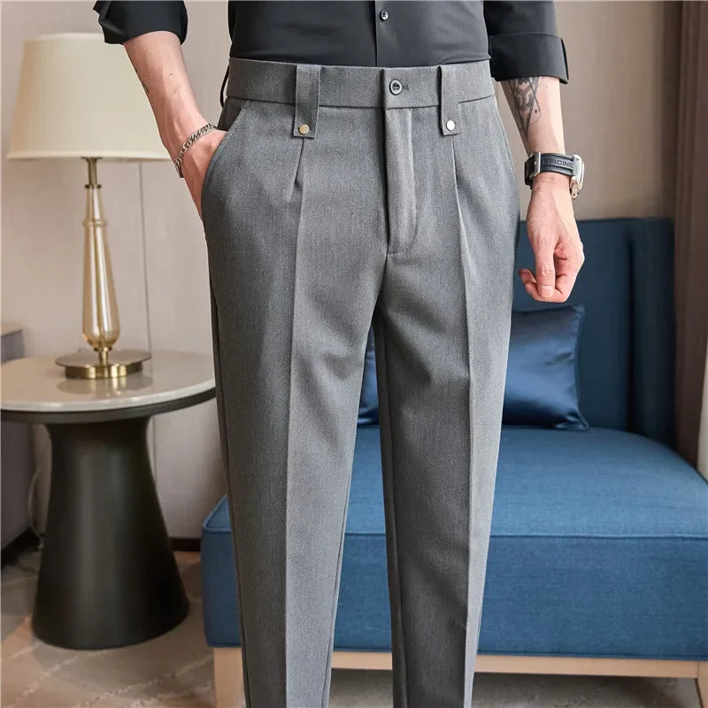 Men's Slim Elastic-Waist Suit Pants
