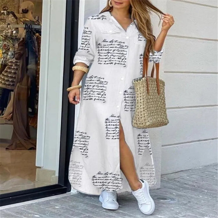 Printed Lapel Shirt Dress