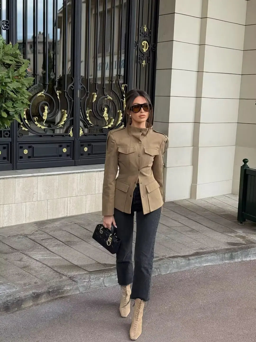 Stand-Collar Single-Breasted Jacket