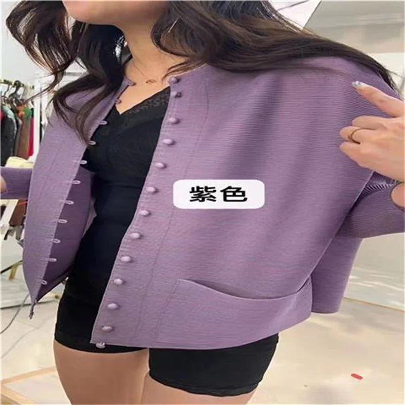Pleated Bat-Sleeve Cropped Jacket