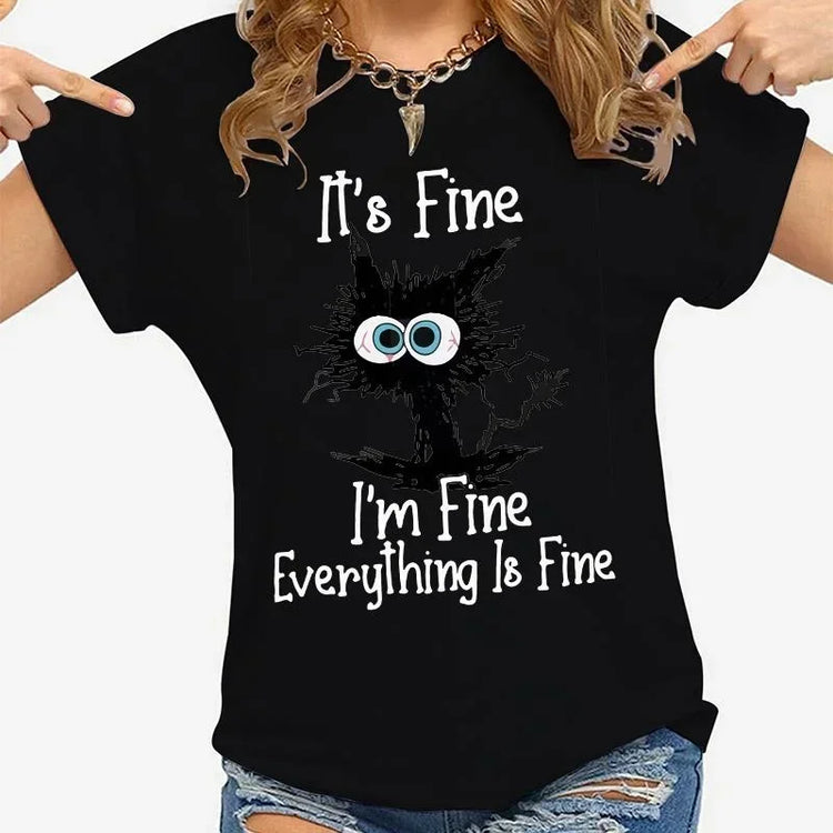 "I'm Fine" Cat Print T-Shirt