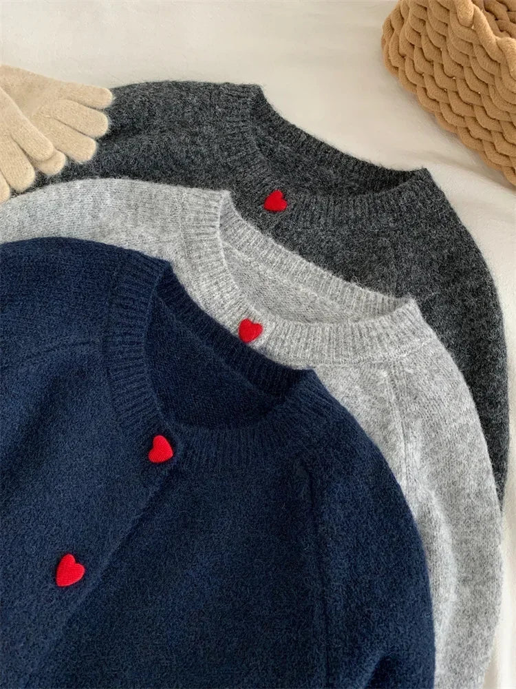 Heart-Button Knit Cardigan