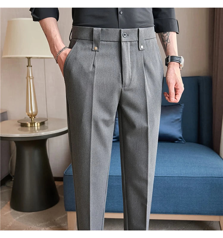 Men's Slim Elastic-Waist Suit Pants