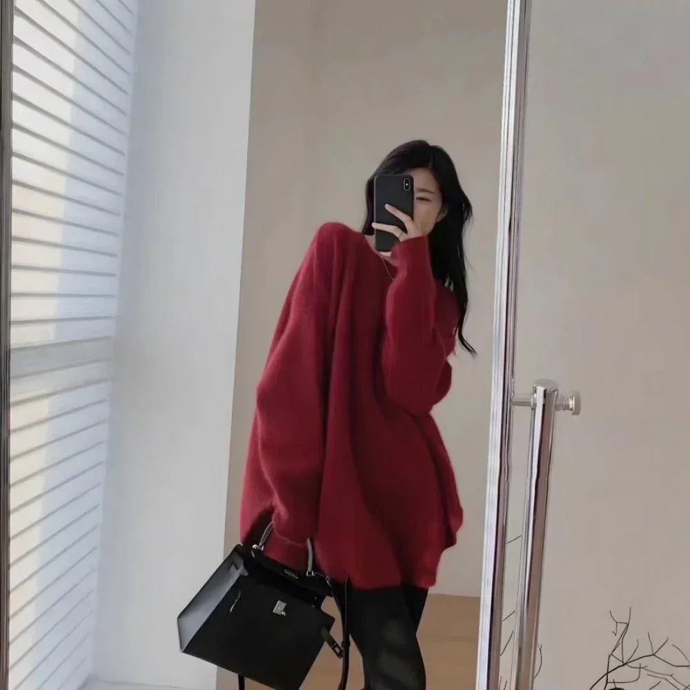 Long Red Knit Sweater