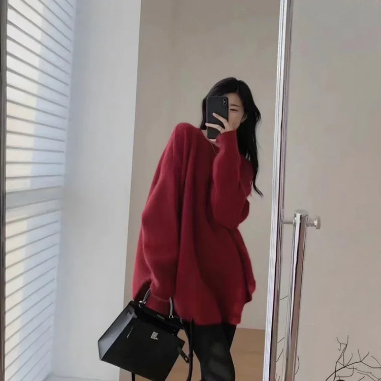 Long Red Knit Sweater