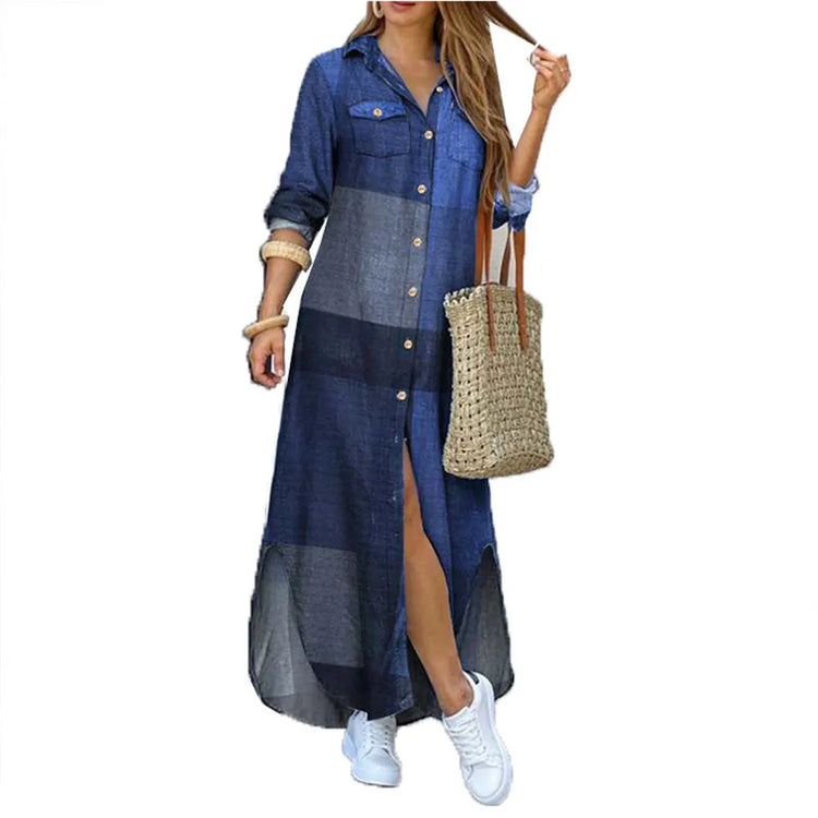 Printed Lapel Shirt Dress