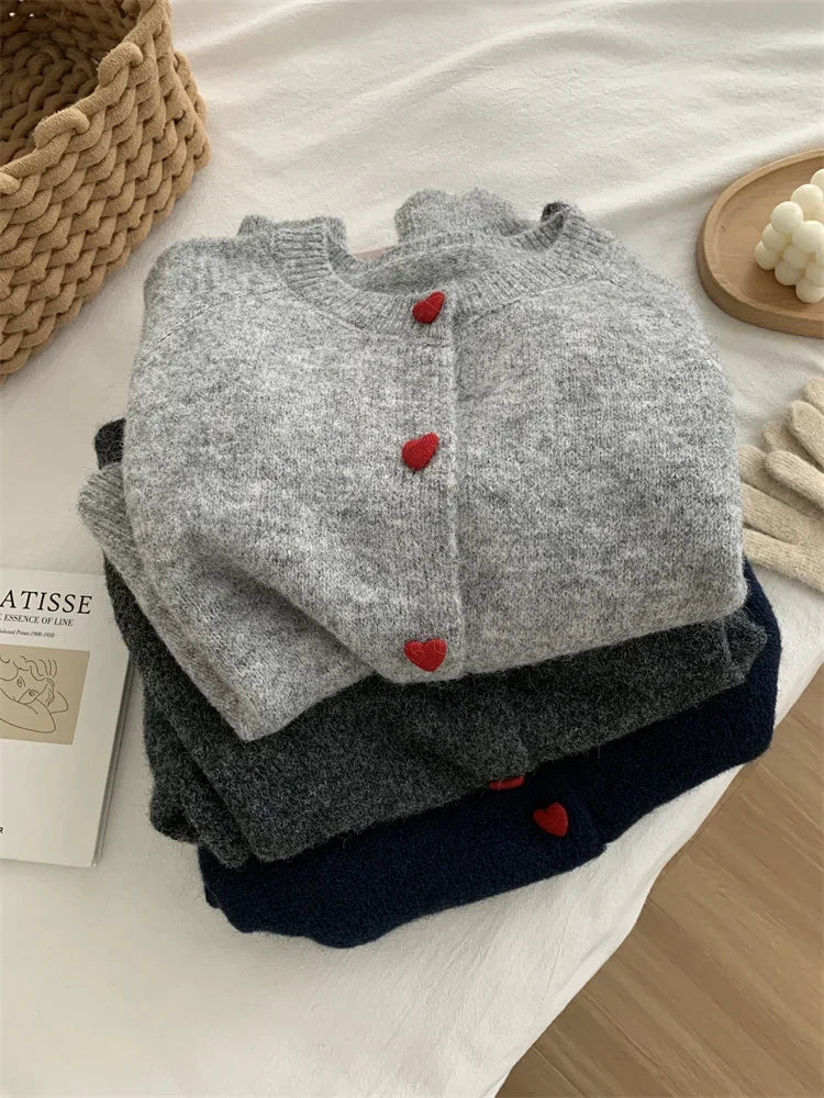 Heart-Buckle Knit Cardigan