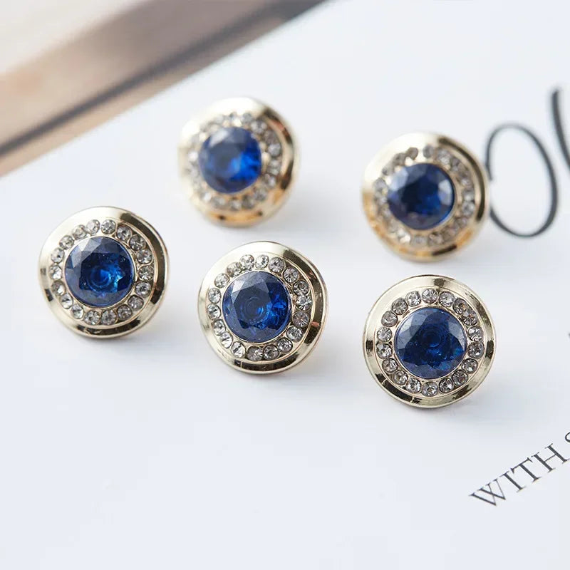 5pcs Fashionable Gemstone Buttons 11.5mm Small Luxurious Metal Shank Buttons Woman's Clothing Decorative Buttons