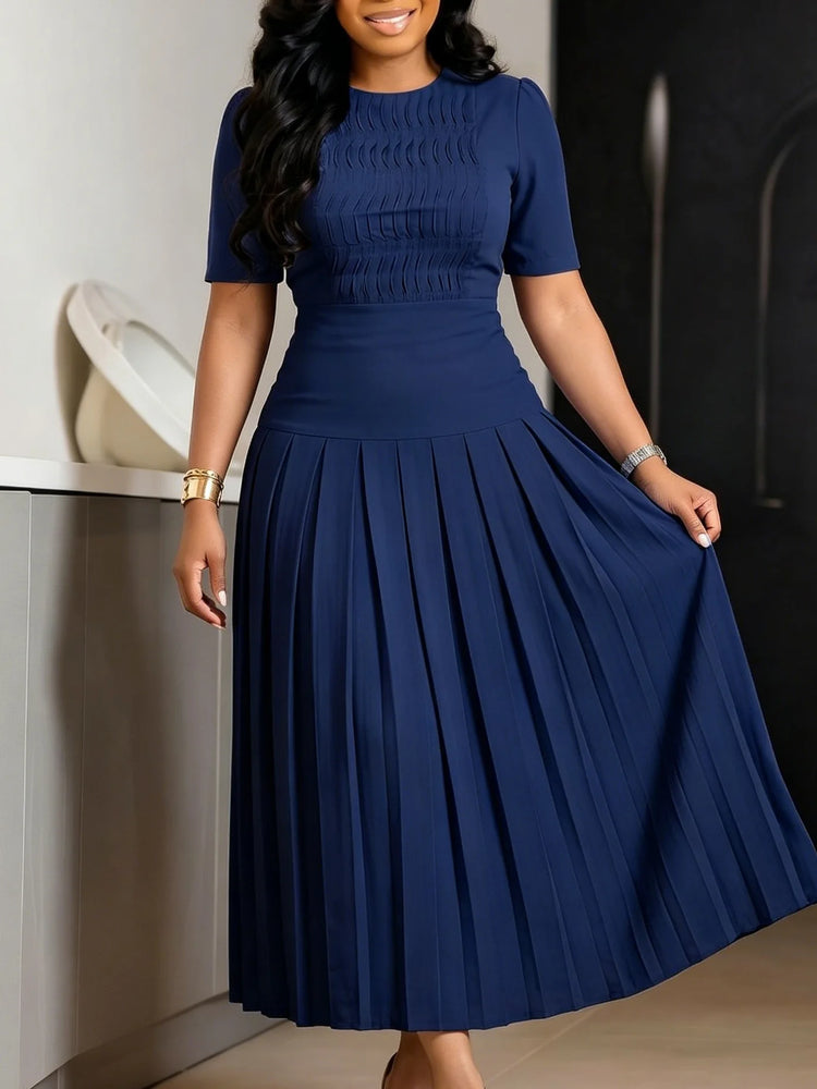 Pleated High-Waist Long Dress
