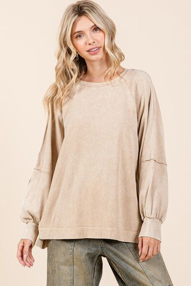 Mittoshop Mineral Wash Raglan Long Sleeve Oversized Top