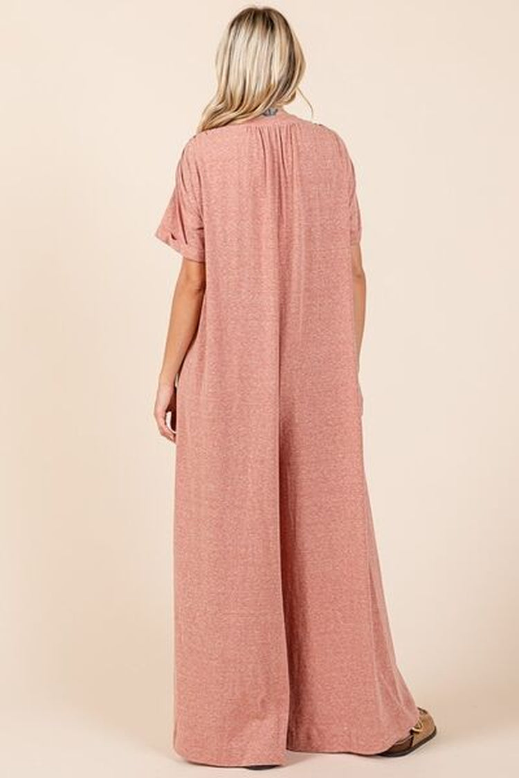 Mittoshop Button Detail Jumpsuit - Short Sleeve Wide Leg Jumpsuit