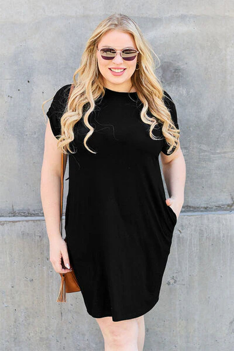 Basic Bae Bamboo Full Size round Neck Short Sleeve Dress with Pockets