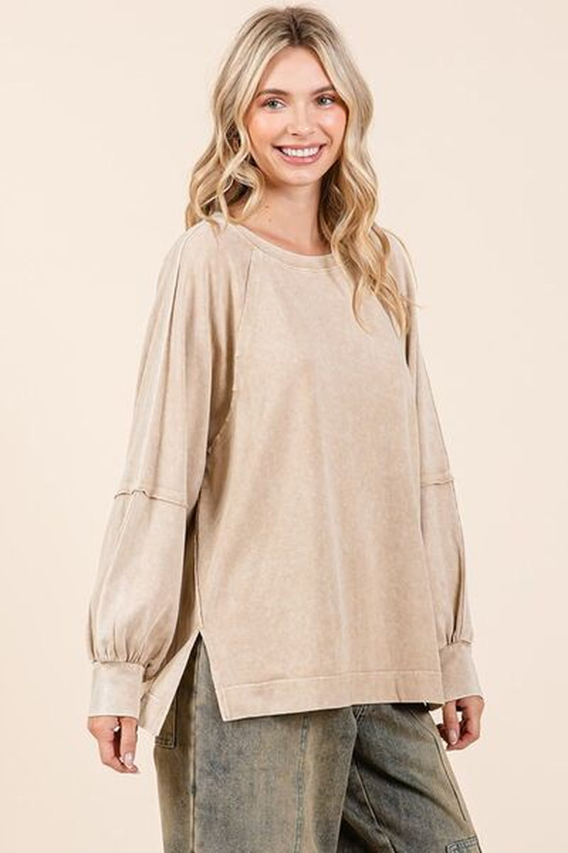 Mittoshop Mineral Wash Raglan Long Sleeve Oversized Top